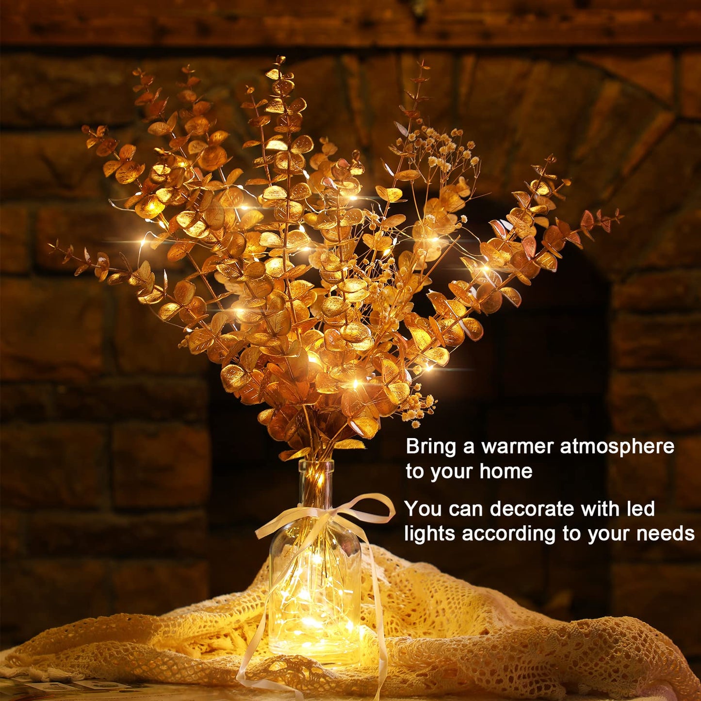 Waydress 12 Pieces Gold Eucalyptus Stem 16 Inch Artificial Eucalyptus Spray Fake Leave Decor Fall Faux Floral Arrangement Faux Flower for Wedding Party Bouquet Home Farmhouse Vase DIY Craft