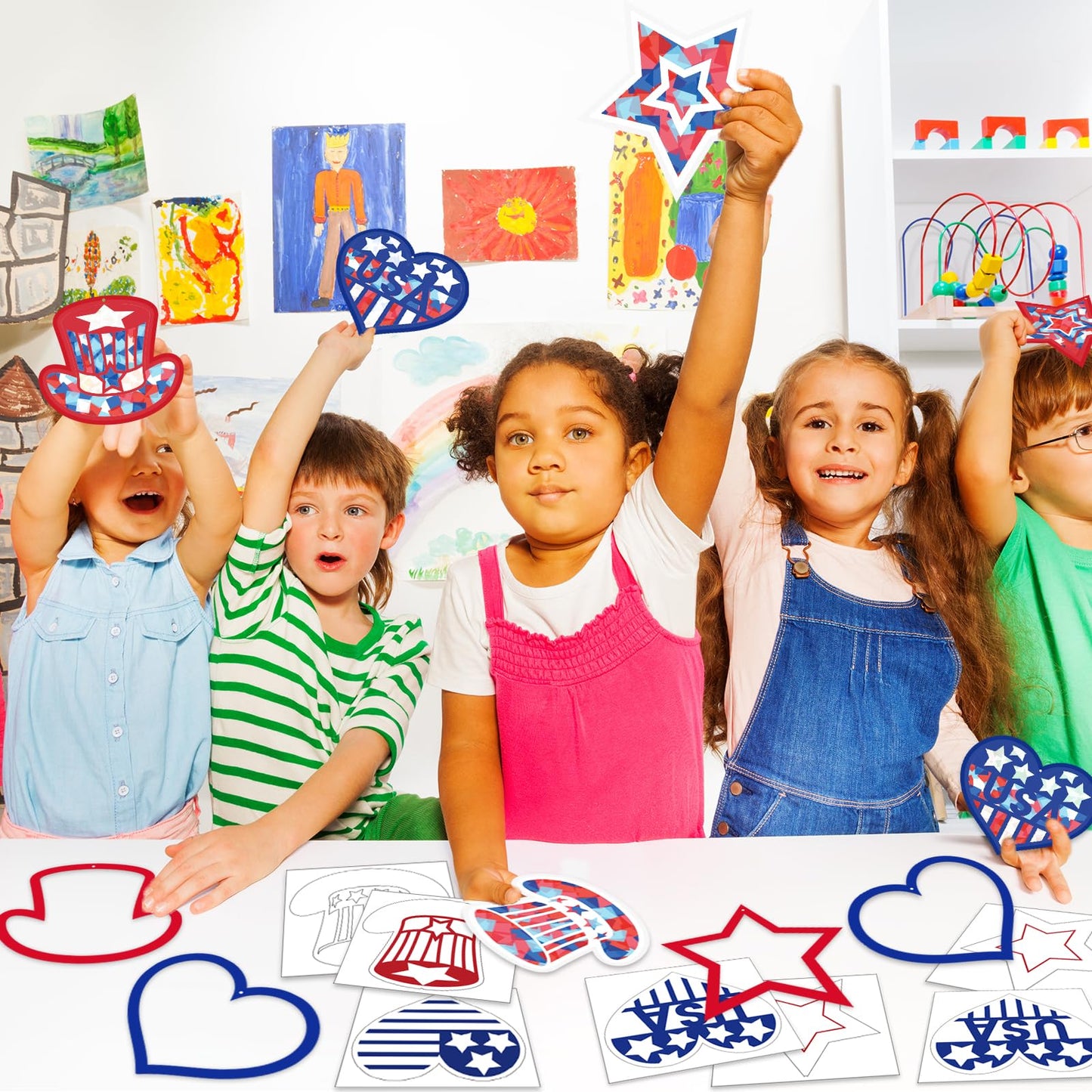 42 Packs 4th of July Suncatchers Crafts for Kids, Patriotic 250th Anniversary DIY Star Tissue Paper Sign Art Craft Kit Gift for Patriotic Religious Christian Classroom Church Activities Party Decor