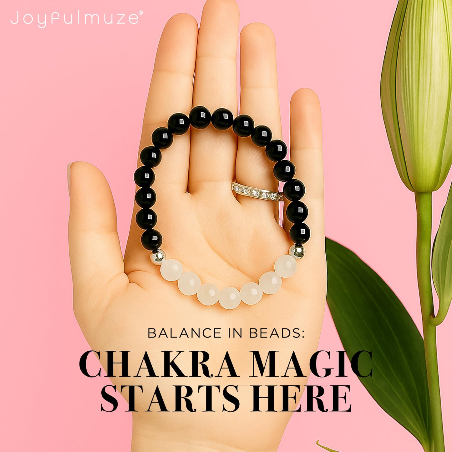 Joyfulmuze Black Tourmaline Selenite Bracelet, Handmade Stretch Jewelry, Natural Calming Crystals, Simple Genuine Chakra Energy Bracelet, Gifts for Women and Man, 8mm