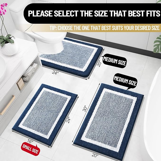 OLANLY Bathroom Rugs 36x24, Extra Soft and Absorbent Microfiber Bath Mat, Non-Slip, Machine Washable, Quick Dry Shaggy Bath Carpet, Suitable for Bathroom Floor, Tub, Shower (Large, Navy)