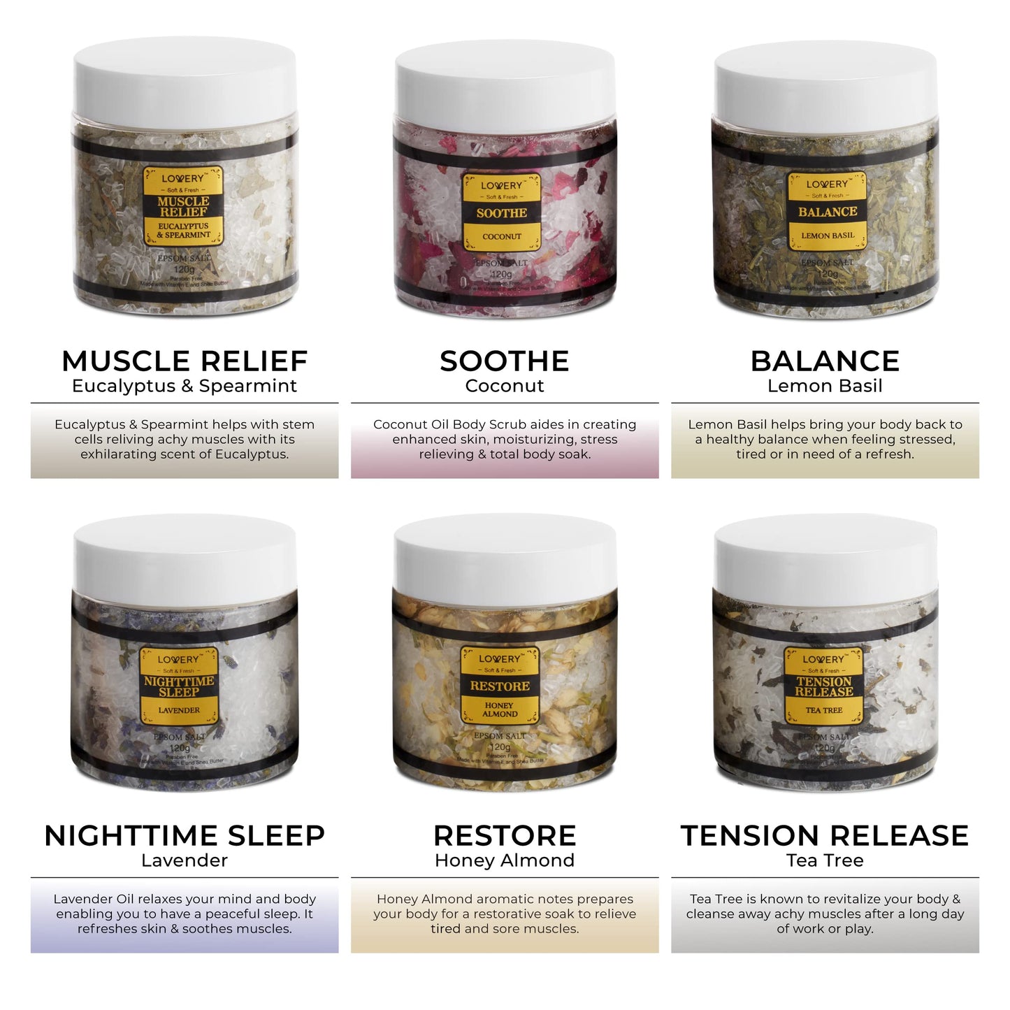 Mothers Day Gifts for Mom, Epsom Bath Salts Gift Basket Set, Self Care Salt with Essential Oil, Gifts for Women, Her, Mother, Lavender, Eucalyptus, Lemon, Coconut, Tea Tree, Honey Almond