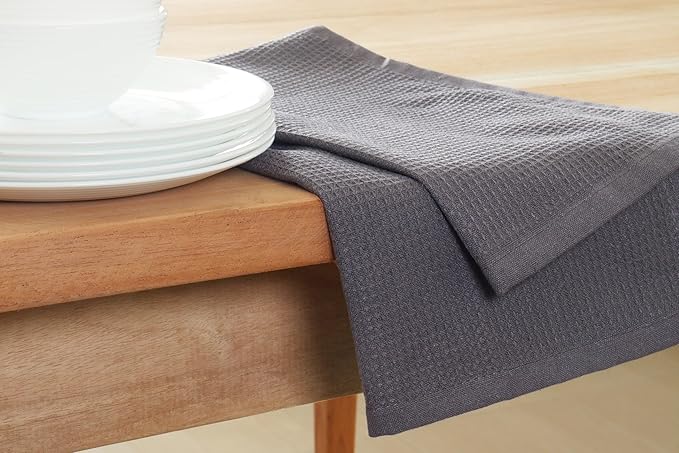 PurpleEssences Waffle Weave Kitchen Towel, 100% Cotton 15x25 Inches, with Hanging Loop Soft Absorbent Quick Drying Dish Cloth, Tea and Hand Towels, 6 Pack - Christmas Holiday Winter - Dark Grey