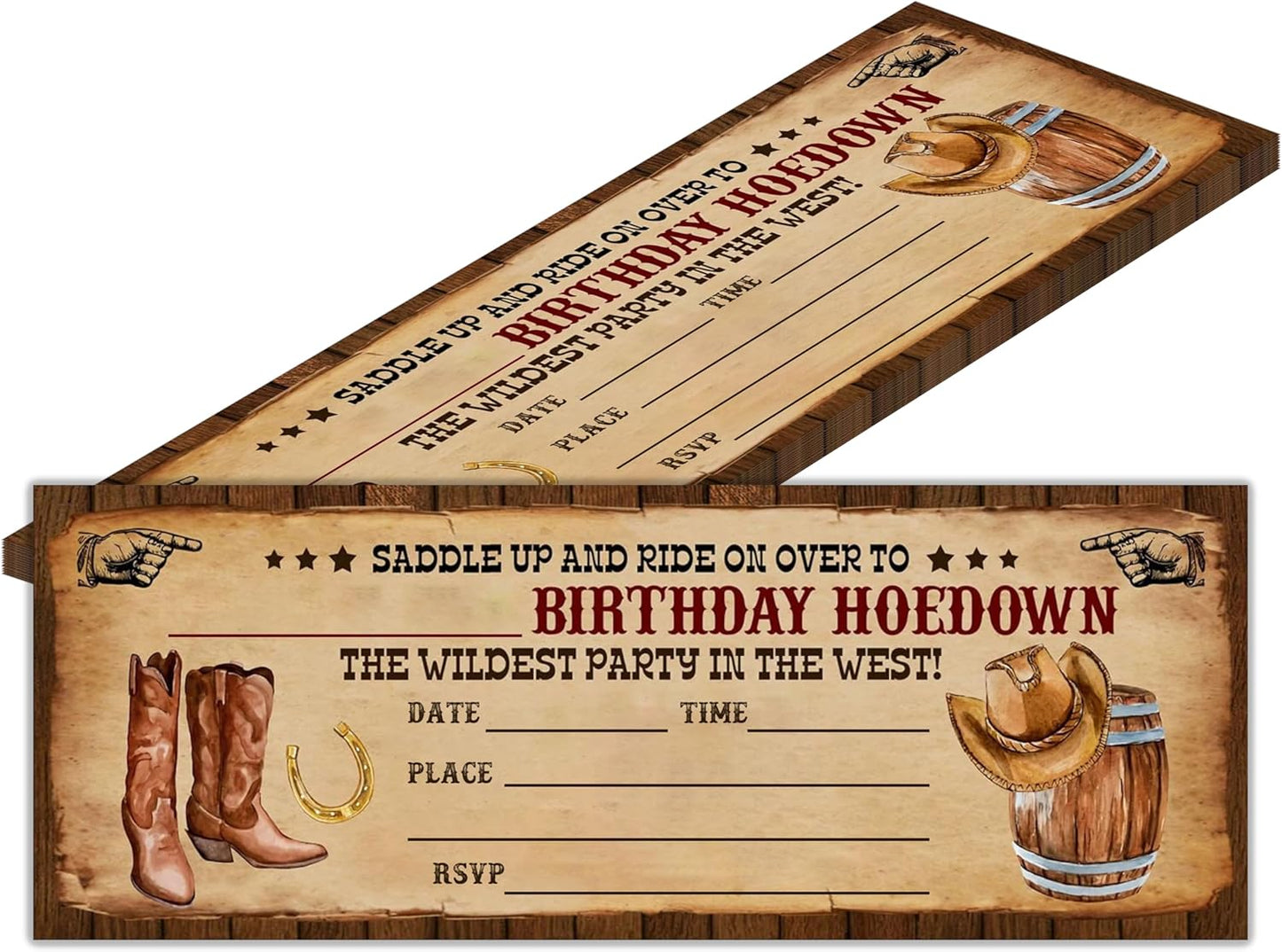 Retro Birthday Cards-The Wildest Party Ticket Invite Cards-Retro West Boots Birthday Invitation with Envelopes for West Lovers-Celebration Party Favor & Supplies (20 Packs)-A22