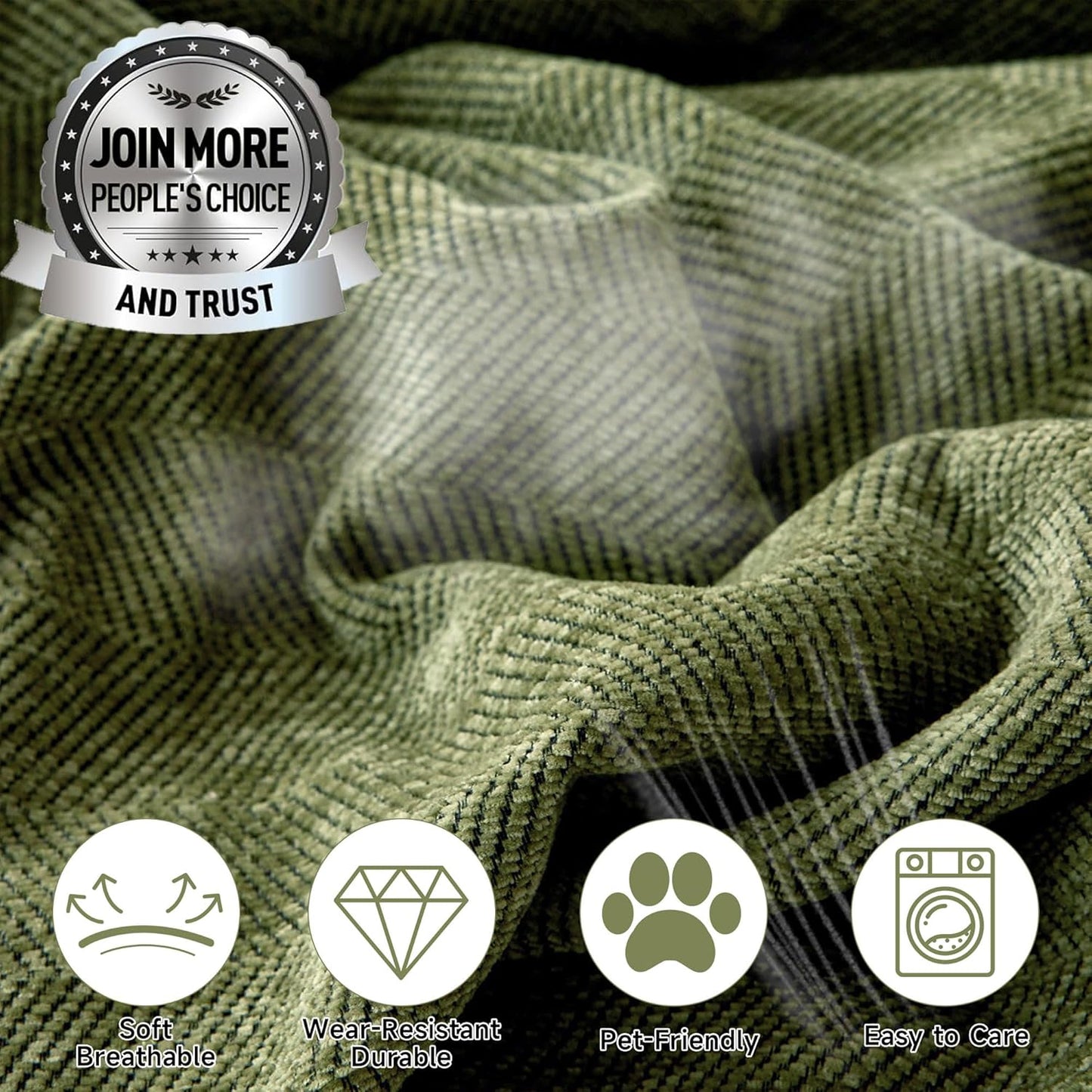 STACYPIK Christmas Matcha Green Sofa Cover Chenille Couch Covers Herringbone Sofa Covers for 3 Cushion Couch Thick Couch Covers Blanket Wear-Resistant Furniture Cover for Kids Dogs Decor-91X134IN