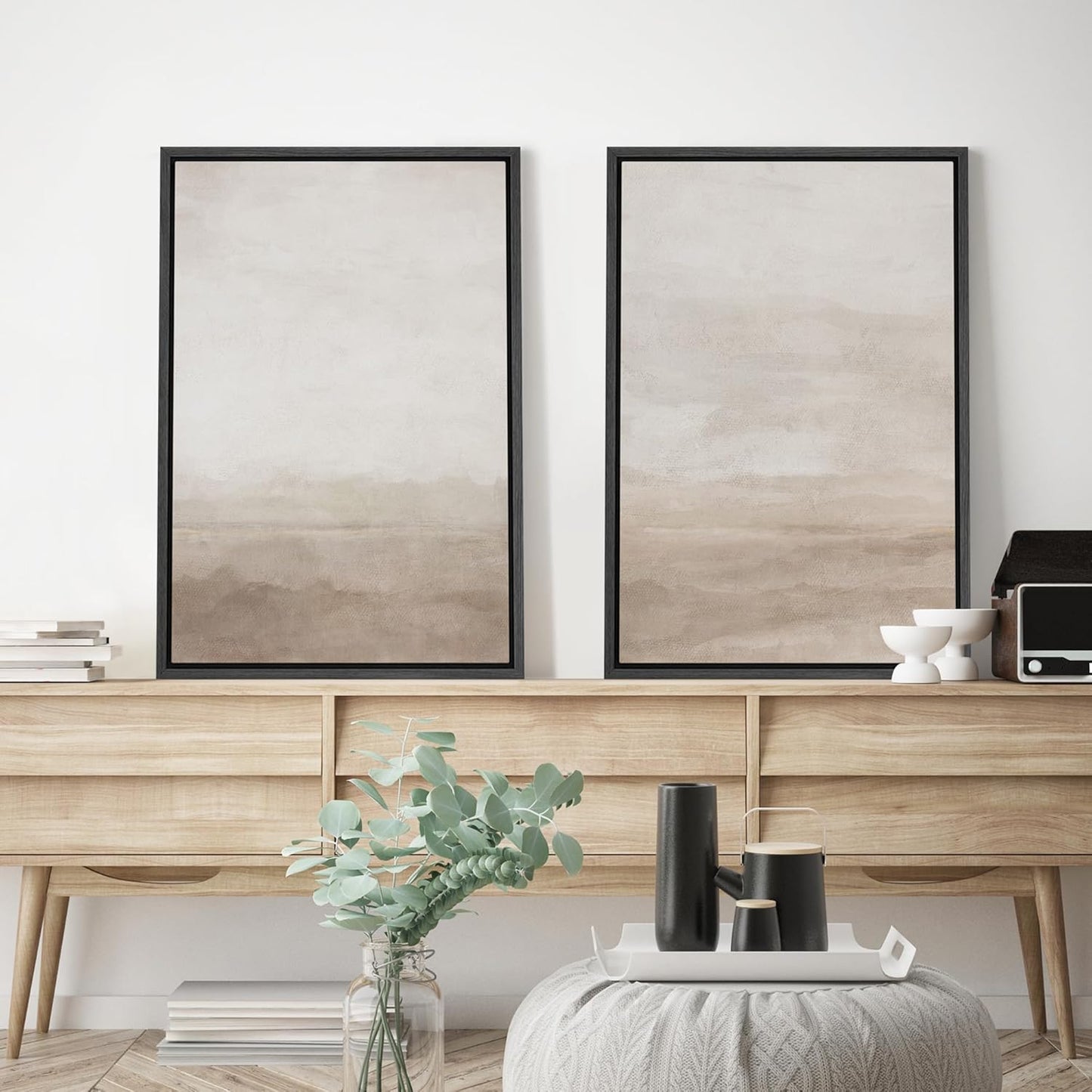 SIGNWIN Framed Canvas Print Wall Art Abstract Wave Pattern Modern Art Minimalist Neutral Decor for Living Room, Bedroom, Office - 16"x24"x2 Black