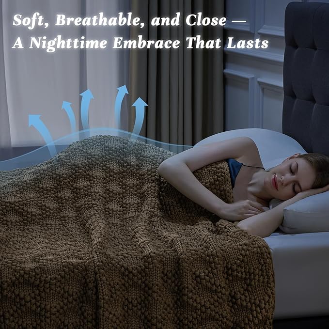Knitted Weighted Blanket for Adult, Chunky Knit Weighted Throw for Sleep 60"*80" 12lbs, Cooling Breathable Machine Washable Fall Heavy Blanket for Room Decor (Beige, Queen)