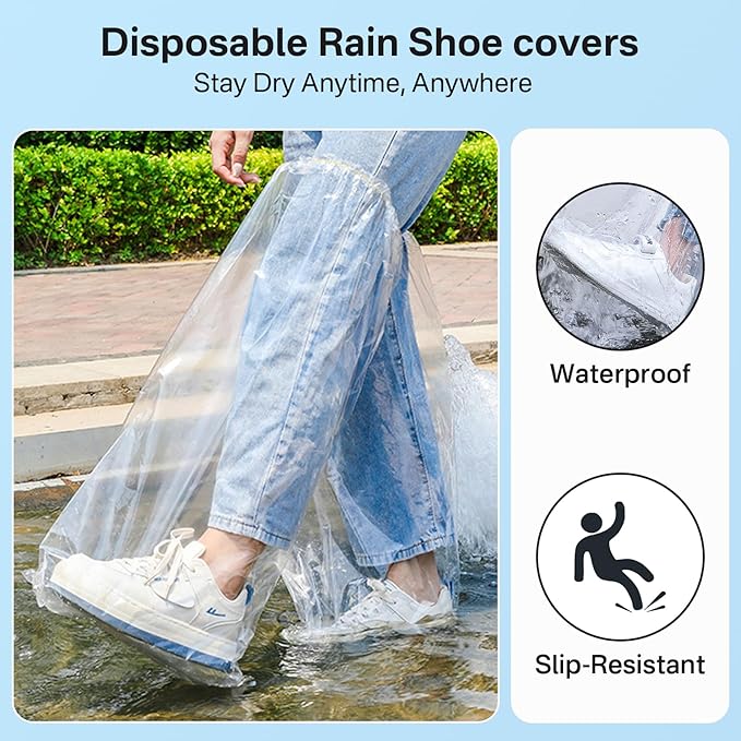 12 Pairs Waterproof Shoe Covers Plastic Boot Covers Disposable Thicker Long Rain Shoes and Boots Cover Non-Slip,Indoor Outdoor Overshoes for Men and Women