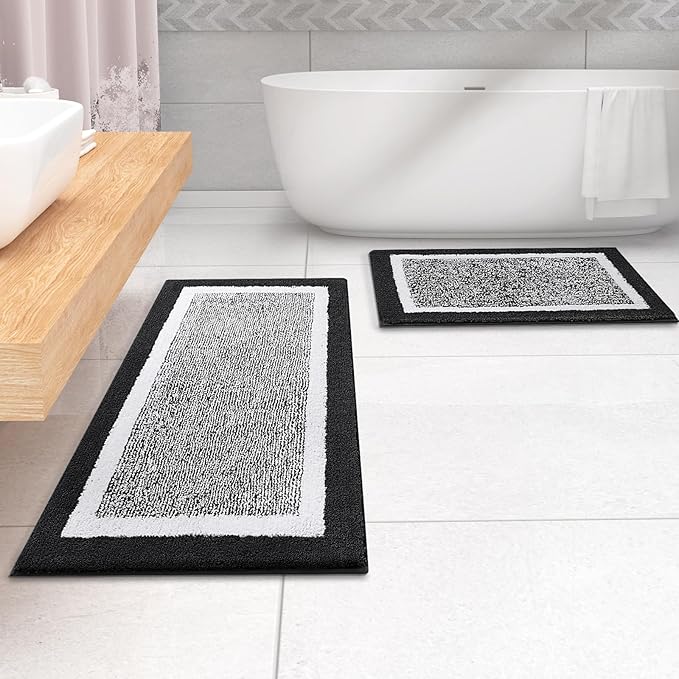 OLANLY Bathroom Rugs 59x20, Extra Soft and Absorbent Microfiber Bath Mat, Non-Slip, Machine Washable, Quick Dry Shaggy Bath Carpet, Suitable for Bathroom Floor, Tub, Shower (Runner, Black)