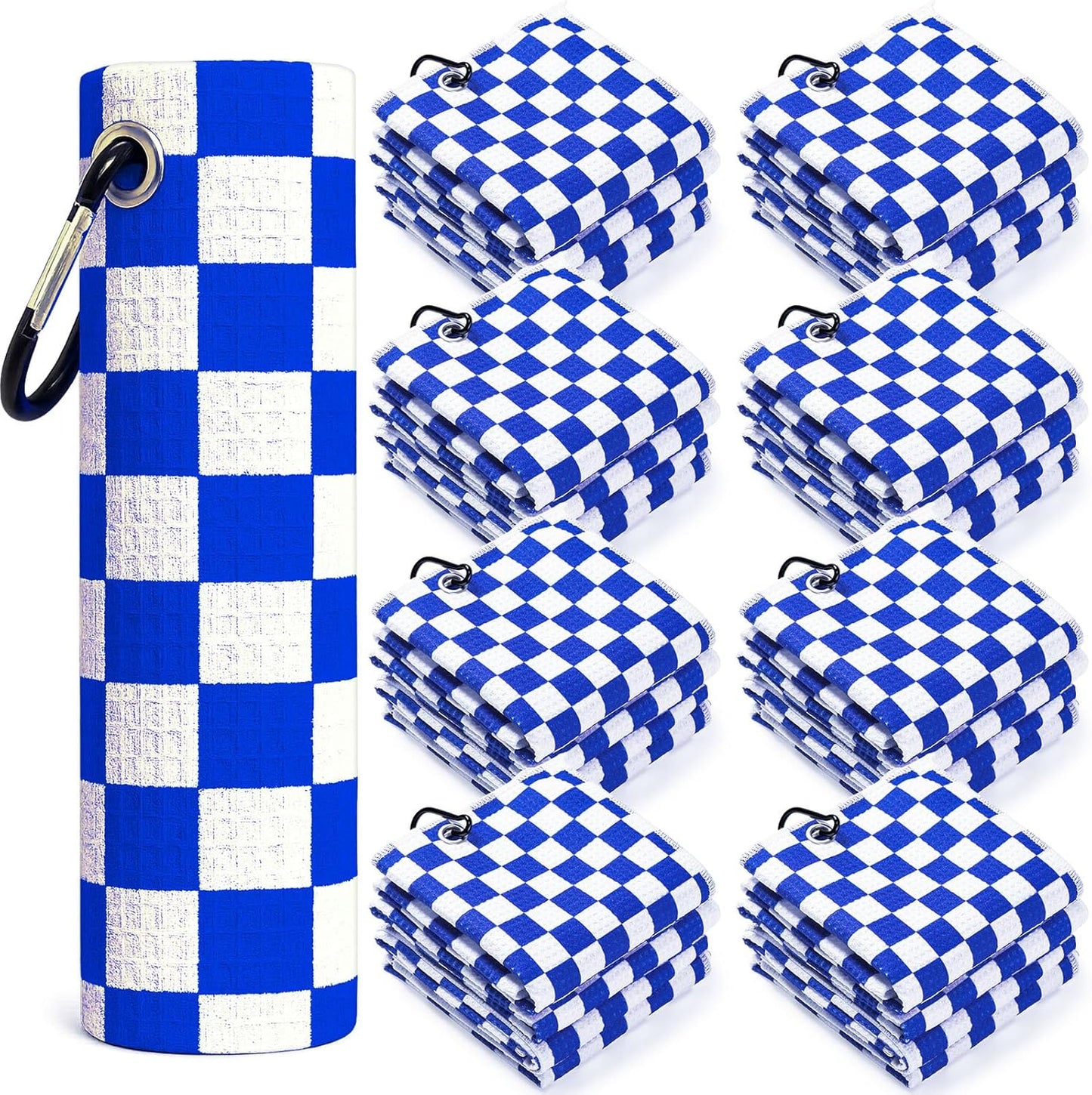 12 Pcs Golf Towels Bulk for Bags Microfiber Waffle Pattern Golf Towel with Clip 16'' x 16'', Ultra Absorbent Quick-Dry, Mini Tournament Yoga Fitness Men's Gifts(Sapphire Blue)