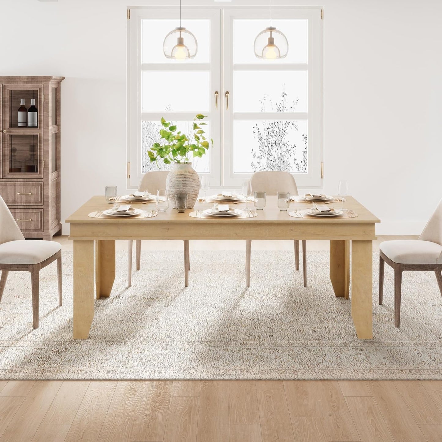 GarveeHome Farmhouse Dining Table for 6-8 People, 71" Long Natural Color Kitchen Tables with Wooden Sturdy Frame, 6 Ft Large Rectangular Dinner Table for Living Room, Kitchen, Dining Room