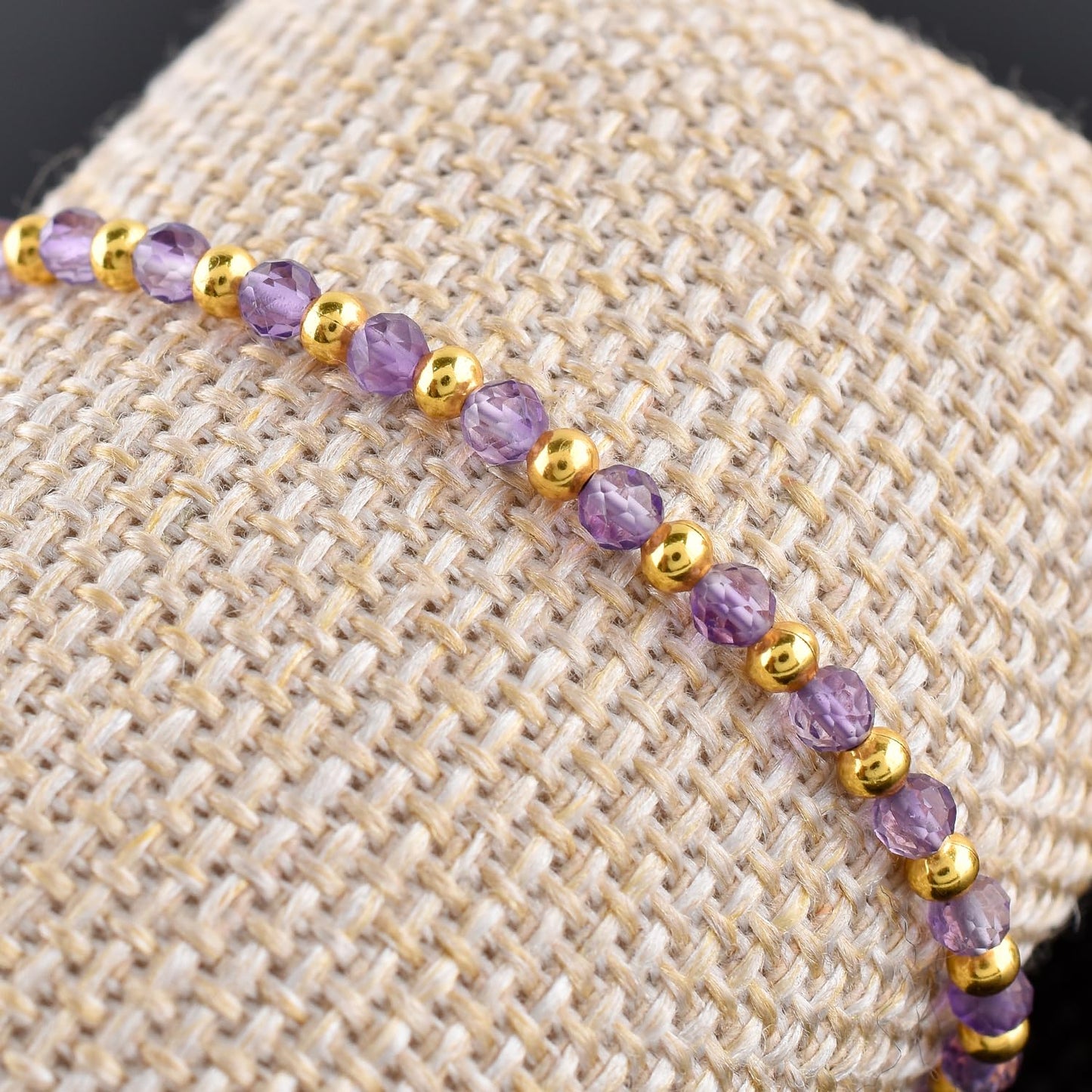 QNAVIC Purple Amethyst Dainty Bangle Bracelet For Women, Chakra Healing Crystal Gemstone February Birthstone, Gold Plated Ball link Bracelet 6-8 Inches Christmas and Birthday Gifts for Her