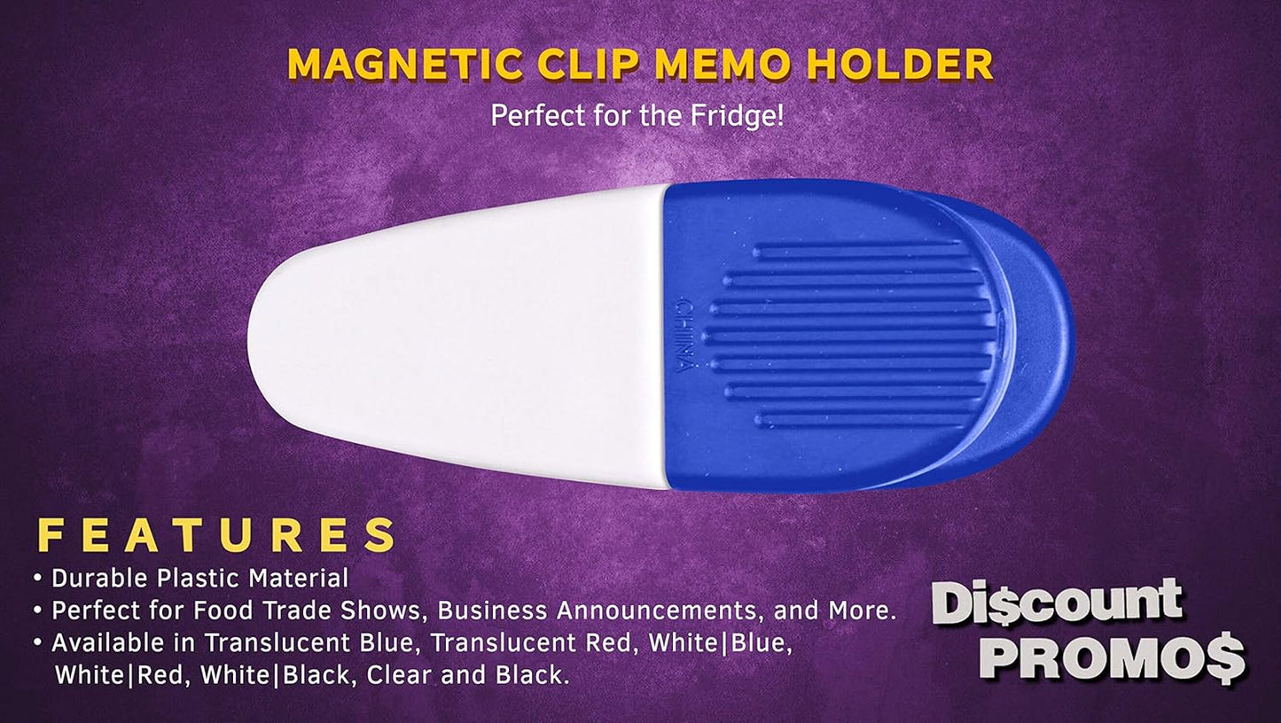 10 Magnetic Memo Holders Set - Large Clip, Plastic - White Blue