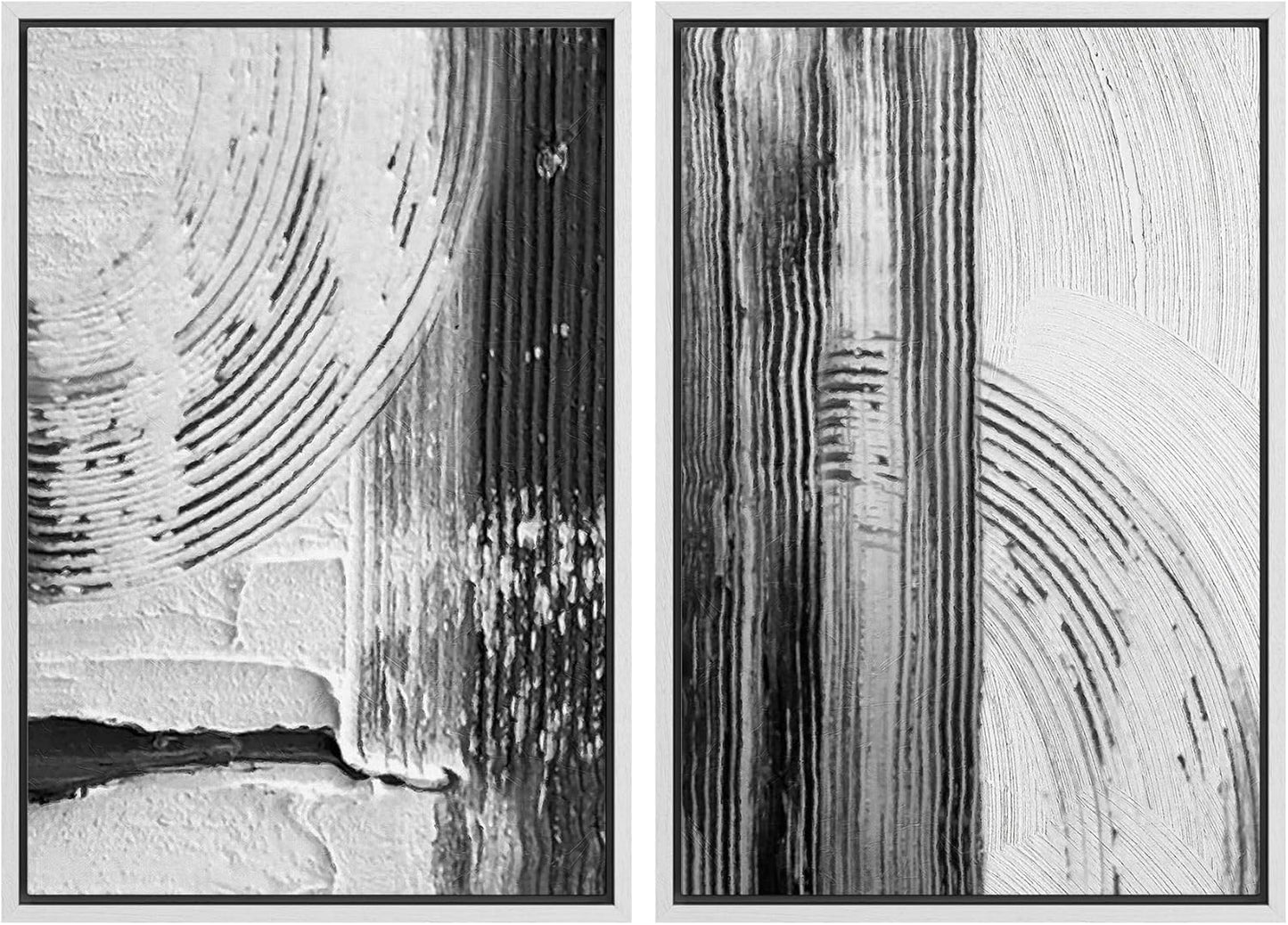 SIGNWIN Framed Canvas Print Wall Art Set Black White Industrial Paint Strokes Abstract Shapes Illustrations Modern Art Minimal Decorative Nordic for Living Room, Bedroom, Office - 24"x36"x2 White