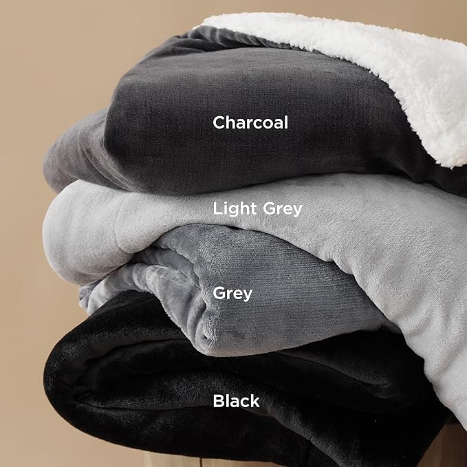 Bedsure GentleSoft Sherpa Fleece Blankets Queen Size for Bed - Thick and Warm Throw for Women and Men, Soft Fuzzy Plush Queen Blanket for Winter, Non-Heated, Light Grey, 90x90 Inches