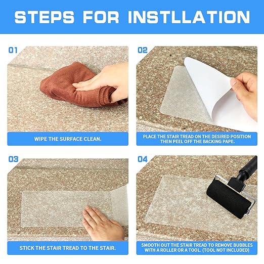 LadyRosian Outdoor Stair Treads Non Slip 15-Pack Clear 6" x 24" - Weather Resistant Adhesive Heavy Grip Tape - Waterproof Anti Skid Strips