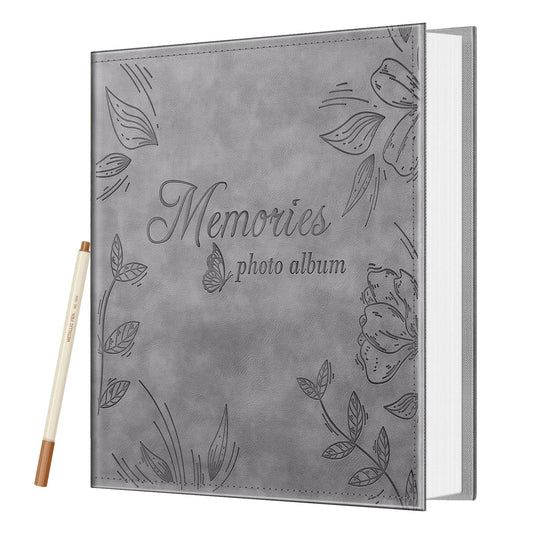 Fintie Photo Album Self Adhesive for 3x5 4x6 5x7 6x8 8x10 Pictures, 60 Sticky Pages DIY Photo Album with A Metallic Pen, Scrapbook Book for Family Wedding Anniversary Pictures, Gray