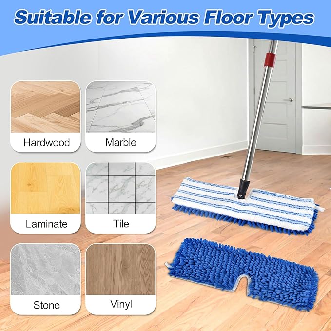 Microfiber Mops for Floor Cleaning,Flat Mop Set with 2 mop Pads,Flat Flip Mop Base and 58" Stainless Steels Handle for OCedar Dual-Action Microfiber Flip Mops,Dust Mop for Hardwood Floors Wet/Dry Use