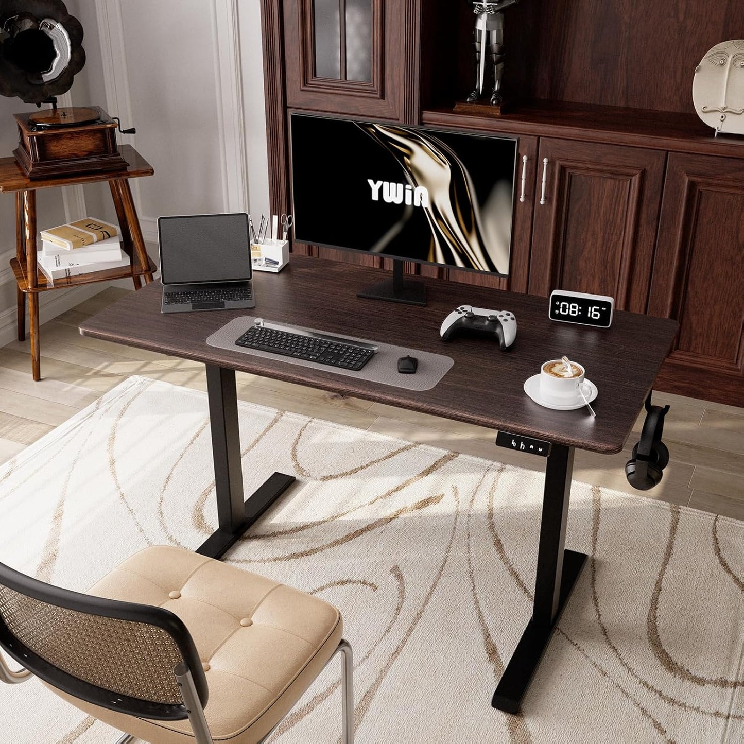 Ywin Electric Height Adjustable Standing Desk with Wheels, 55 x 24 inches Ergonomic Stand Up Desk for Home Office