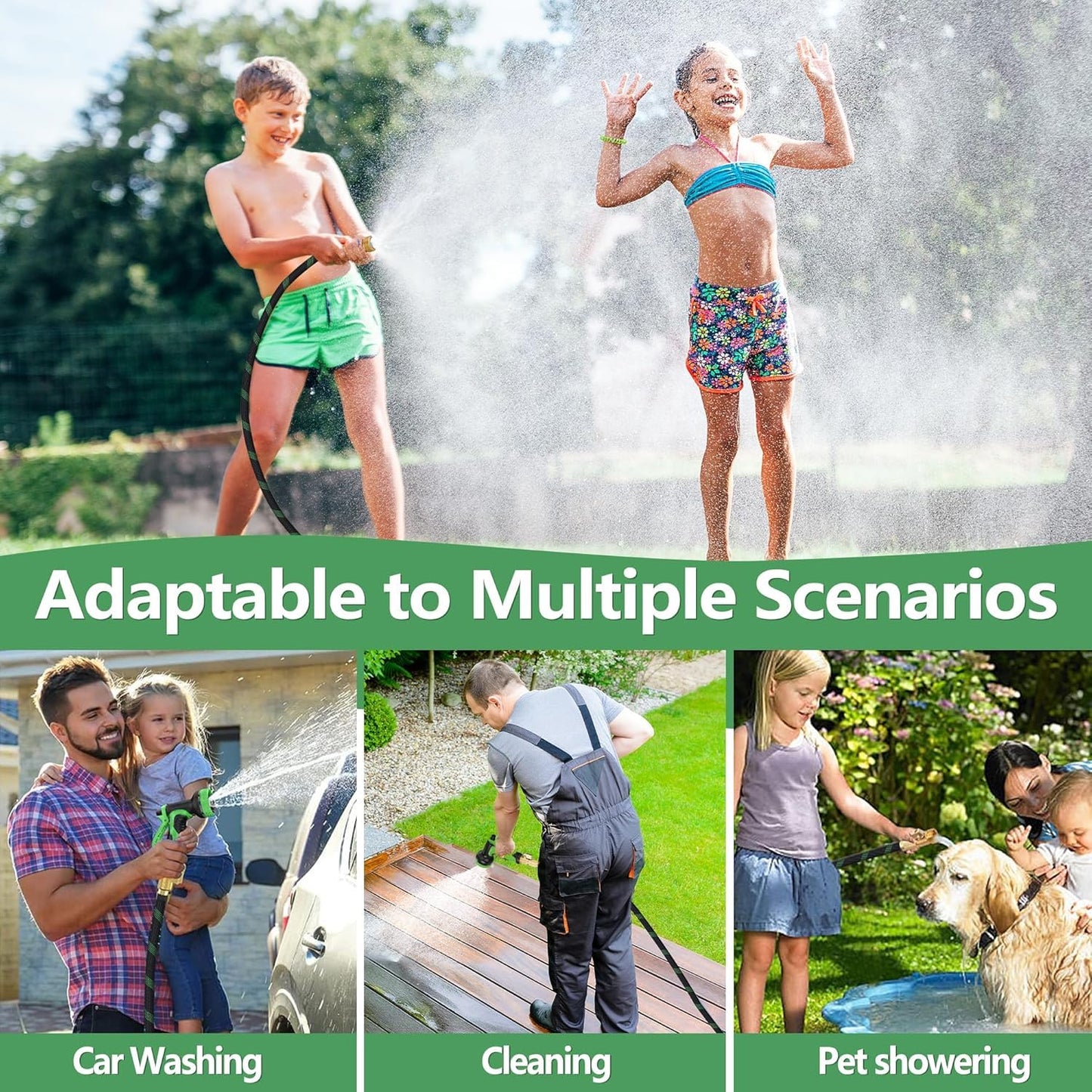 100 ft Garden Hose, Flexible Ultra Lightweight Durable Garden Hose, Kink-Free Water Hose with 10 Function Sprayer - Non-Shrinking Garden Hoses, Easy to Store,All-Weather, Car Washing Pipe Garden Hoses