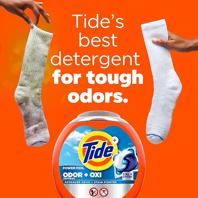 Tide Odor Defense + Oxi Laundry Detergent Pacs, Original Scent, 45 Count, Advanced Odor + Stain Fighter