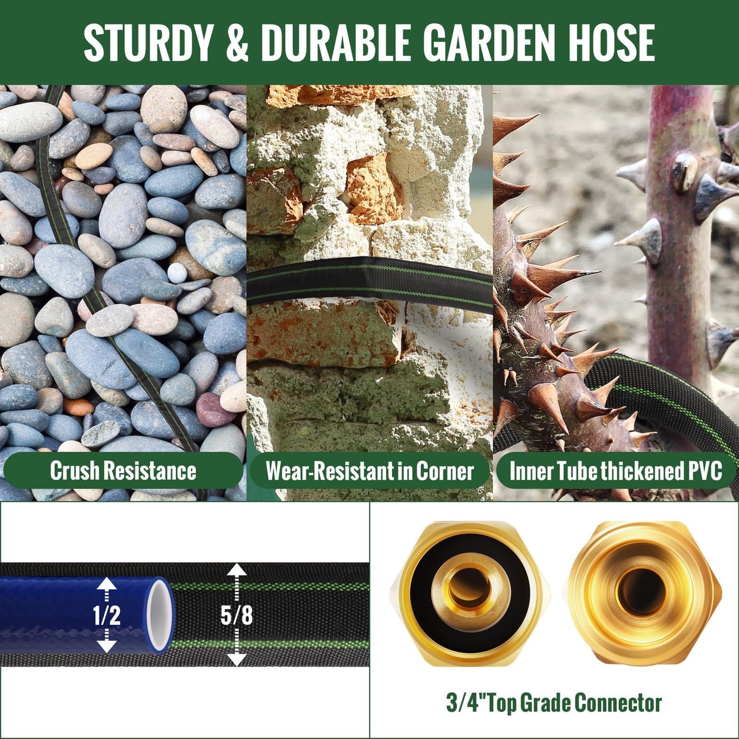 Garden Hose 75ft Flexible Water Hose Non-Expandable High Pressure Kink-Free Leakproof Durable Portable Lightweight Outdoor Yard Lawn Black Fabric Watering Hose with 3/4" Aluminum Fittings