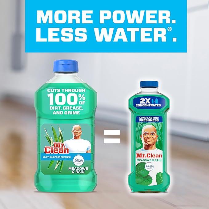 Mr. Clean 2X Concentrated Multi Surface Cleaner with Febreze Meadows & Rain Scent, All Purpose Cleaner, 41 fl oz (Pack of 2)