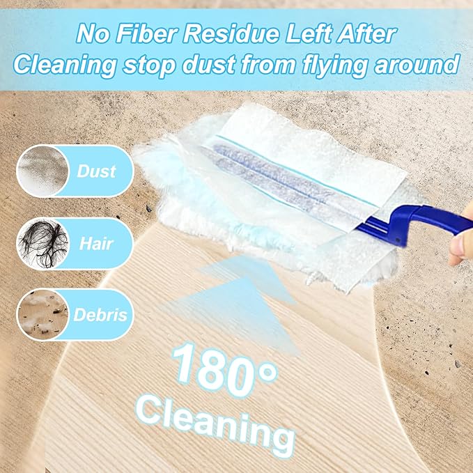 50 Count Duster Refills Kit for Swiffe Duster, One-Sided Electrostatic Duster with 2 Handles, Heavy Duty Dusters Refills Replacement for Cleaning Home, Blinds, Fans, Corners