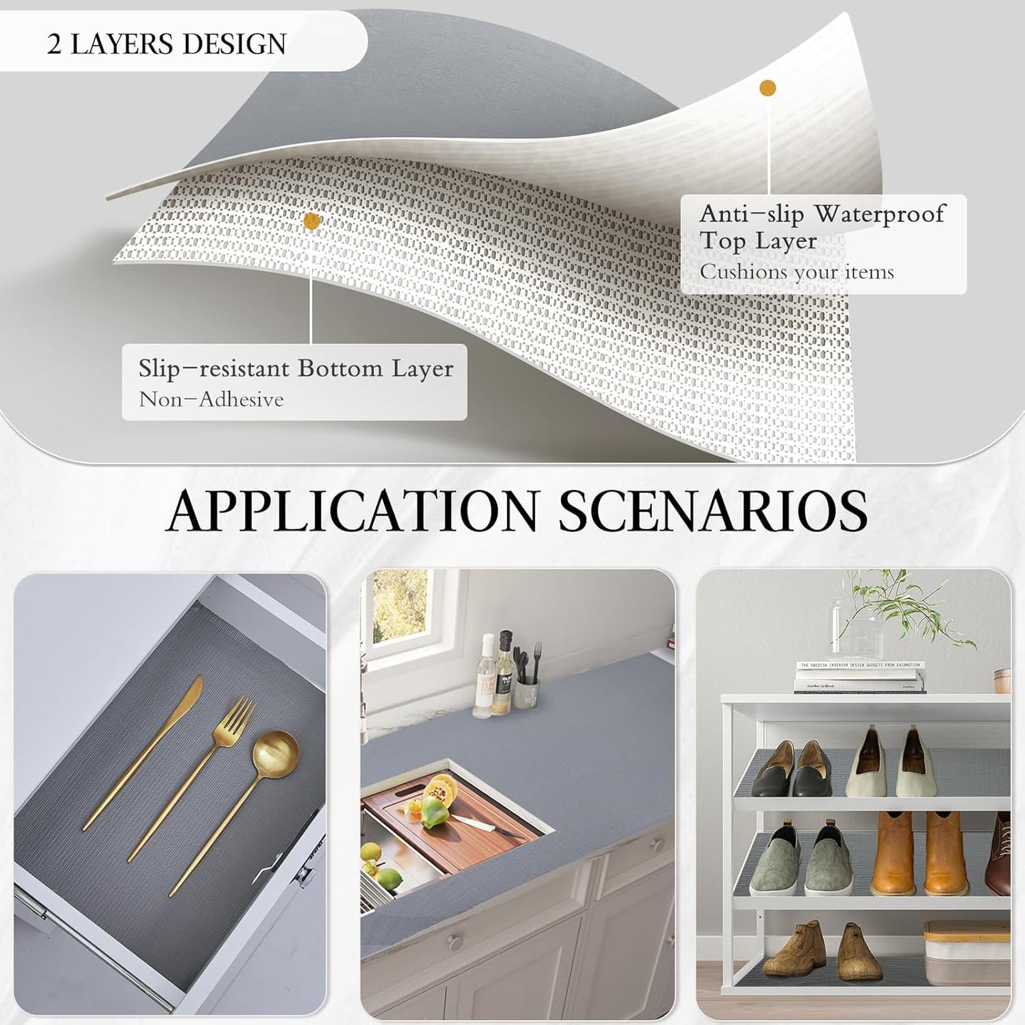 Beautysaid Shelf and Drawer Liner for Kitchen Cabinet, Non Adhesive Non Slip Shelf Paper Waterproof Washable Thickened for Dresser Pantry Shelve Bathroom Protector Liner(Gray,12 in x 10 FT)