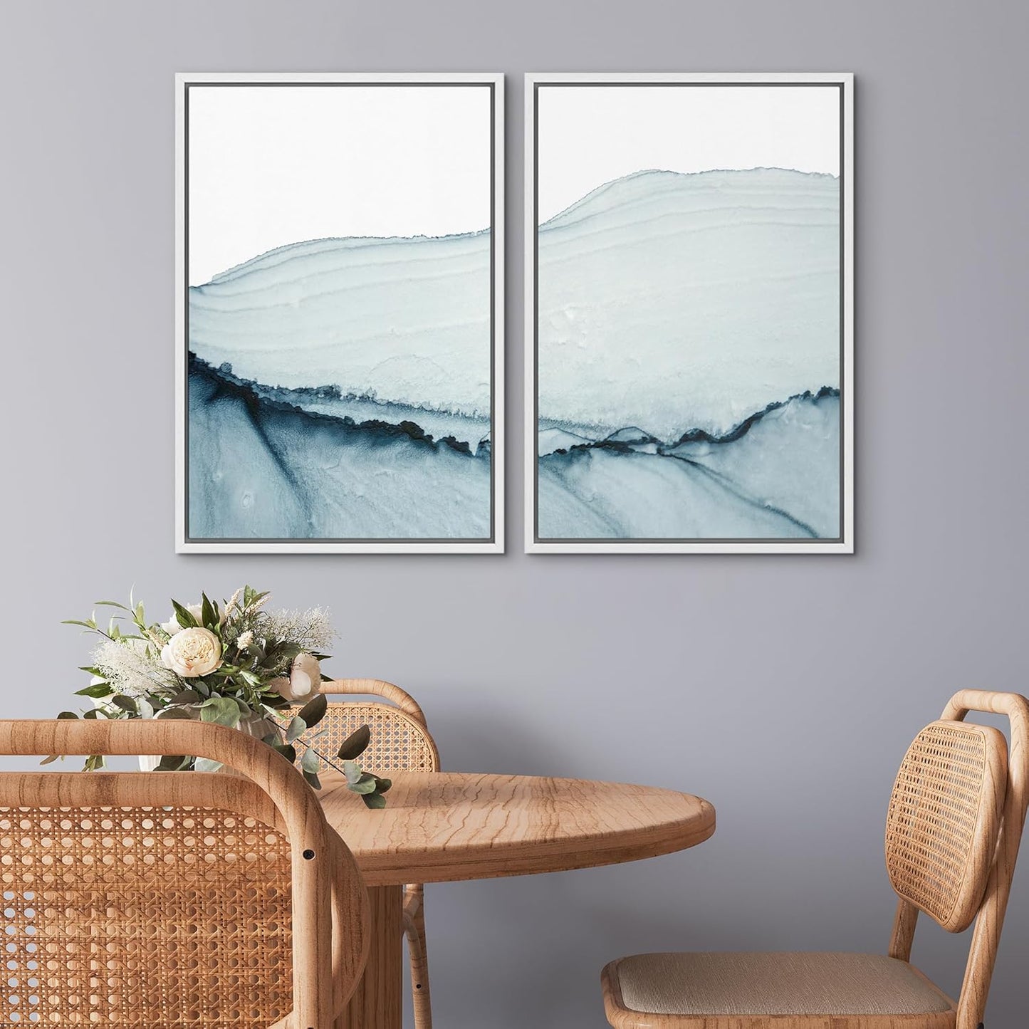 SIGNWIN Framed Wall Art Print Set Blue Paint Stroke Wave Collage Abstract Shapes Illustrations Modern Art Rustic Relax/Calm Multicolor for Living Room, Bedroom, Office - 24"x36"x2 White