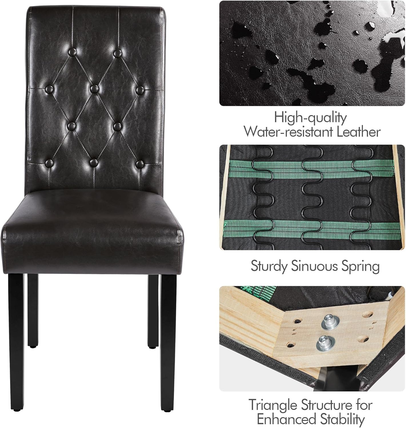 Yaheetech Dining Chairs Set of 4 Modern Style Faux Leather Dining Room Chairs with Solid Wood Legs and Button Tufted Padded for Home Kitchen, Brown