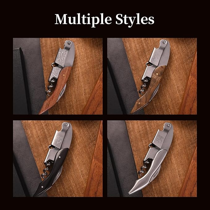Wine Opener, Wine key, Corkscrew, Wine Bottle Opener w/Foil Cutter and Cap Remover for Servers, Bartenders, Waiters, Sommelier, Wine lover (Grape leaf patterned rosewood, Standard)