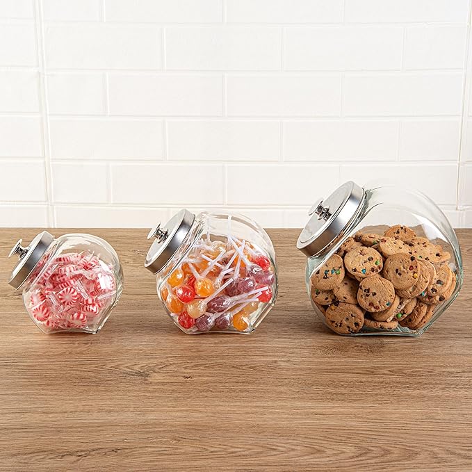 Restaurantware Vetri 0.5 Gallon Penny Jar 1 Durable Candy Jar - With Wide Spout Chrome Lid Clear Glass Cookie Jars For Kitchen Counter Dishwashable