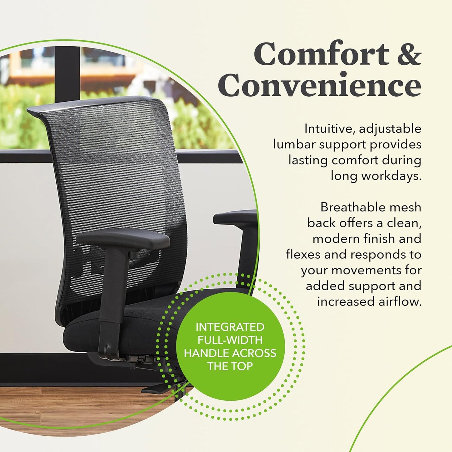 HON Convergence Ergonomic Office Chair, Breathable Back Support Mesh, Adjustable Arms, Computer Chair with Lumbar Support, Rolling Swivel Wheels, Comfortable Synchro-Tilt Recline, Vinyl, Black