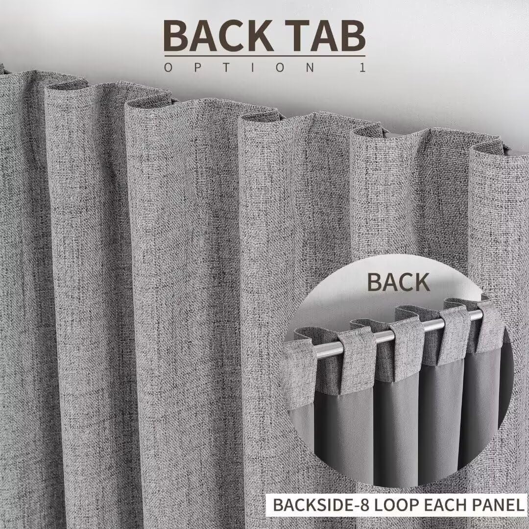 Joydeco Natural Linen Curtains 84 inch Length 2 Panels Set Burg 100% Blackout Patio Door Curtain Room Darkening Sliding Door Curtains Thermal Insulated Back tab Rod Pocket(105x84 inch, Light Grey)