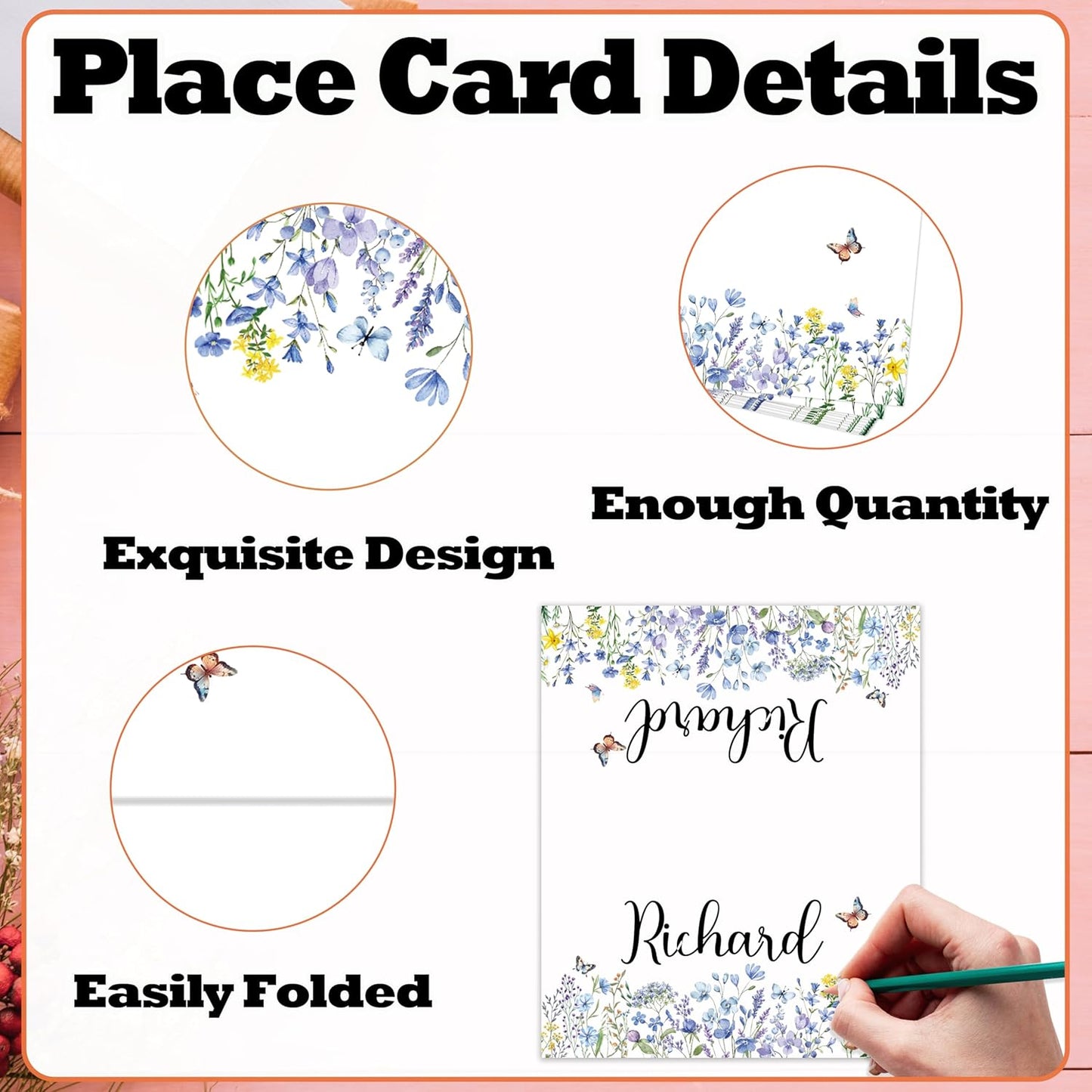Wildflowers Place Cards For Girls, Floral Butterfly Name Card For Table Setting, Spring Holiday Party Favors Supplies, Wildflowers Tent Cards Decor For Bridal Shower Wedding Baby Shower, 25 Pack -11