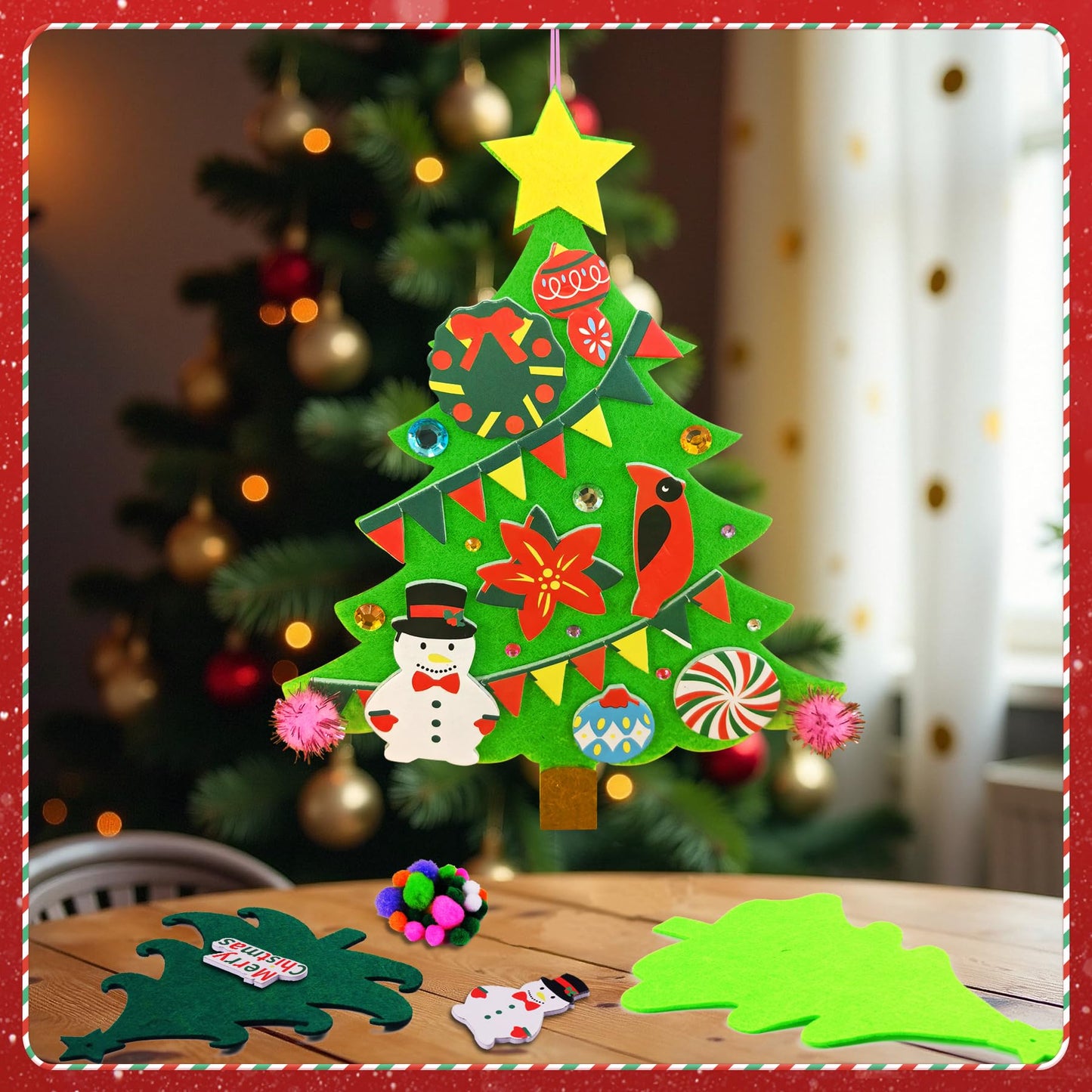 Ruicnte 24 Sets Christmas Tree Ornaments Crafts Kits for Kids,DIY Winter Christmas Craft Kit Pine Tree Snowman Snowflake Penguin Foam Xmas Sticker for Kid Holiday Classroom Activities Party Favors