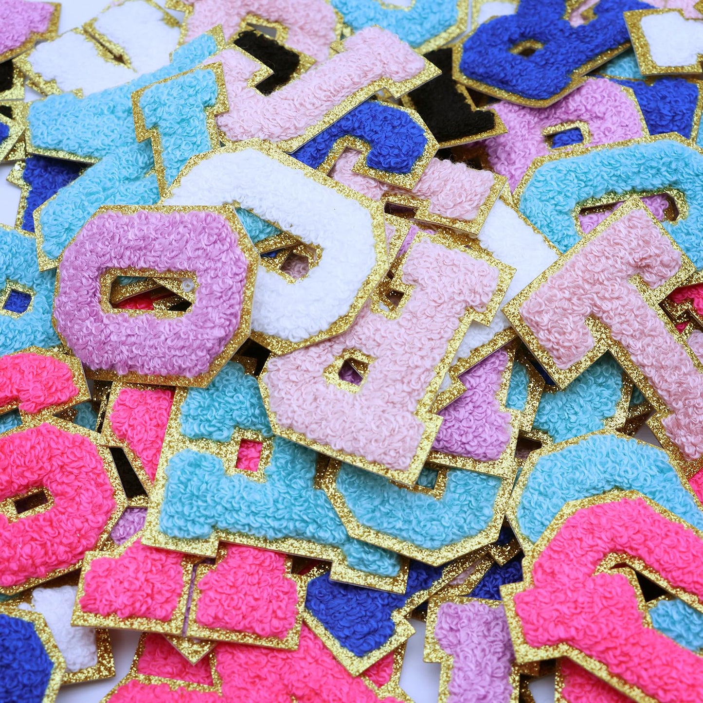 WNSIRVY 52 Pcs Chenille Letter Patches Self Adhesive Iron On Patches for Backpacks, 2.17 Inch Glitter Letter Stickers Preppy Varsity Chenille Patches for Clothing Jackets Hat Laptop (White Letters)