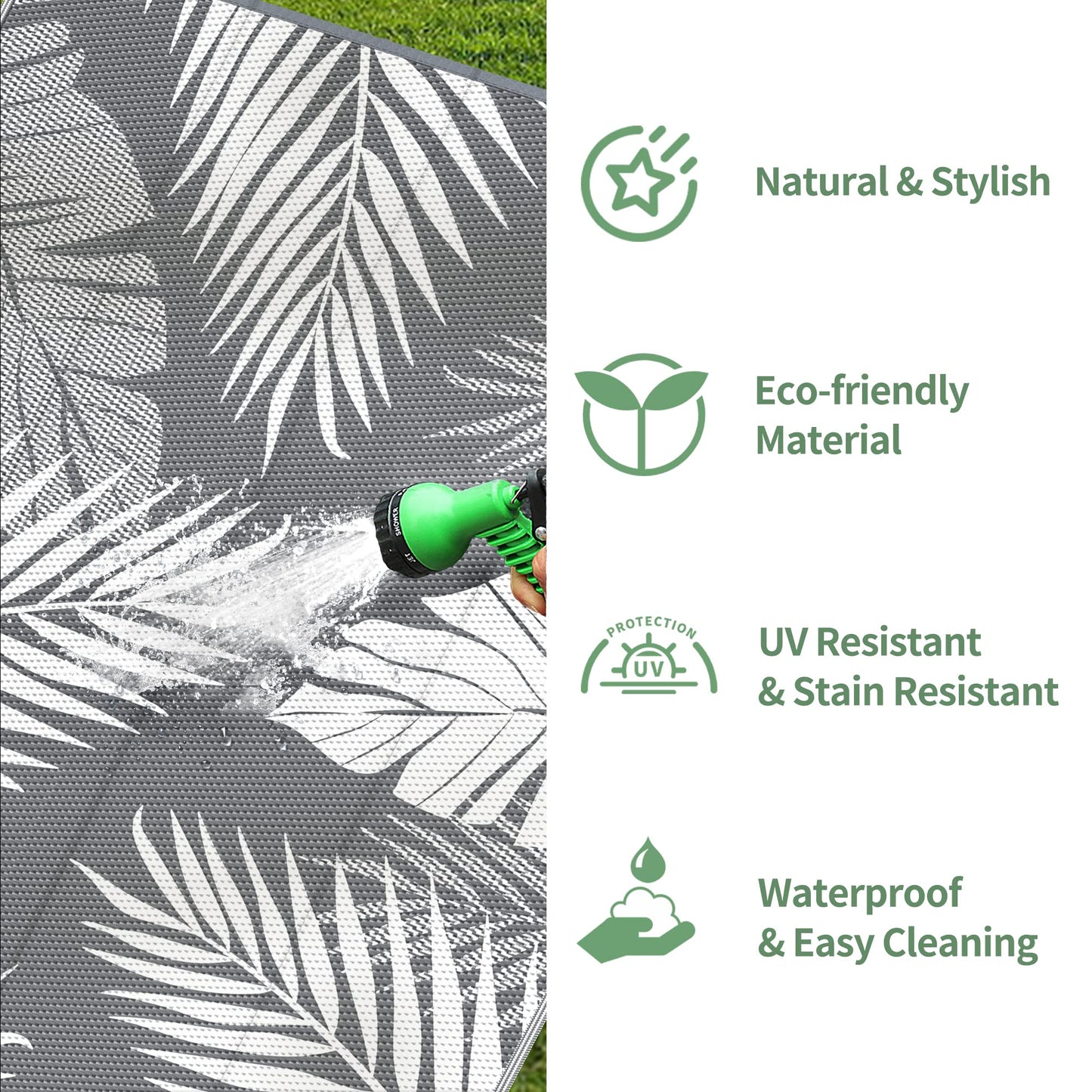 GENIMO Outdoor Rug 5' x 8' Waterproof for Patios Clearance, Reversible Plastic Straw Camping Carpet, Large Area Rugs Mats for RV, Picnic, Backyard, Deck, Balcony, Porch, Beach, Grey&White
