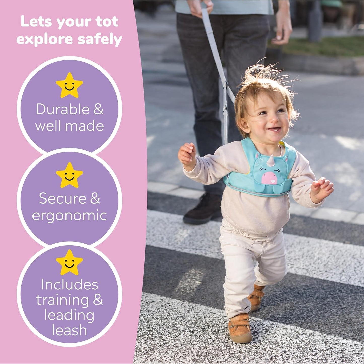Trunki Toddler Leash - Fuss Free Toddler Walking Reins & Kids Safety Harness | Baby Leash for Kids – Una Unicorn (Turquoise)