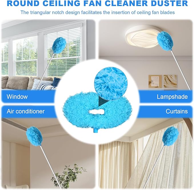 Storystore Ceiling Fan Cleaner Duster with Extension Pole, Adjustable from 13 to 49.7 Inches, Removable Fan Blade Cleaner (Blue)