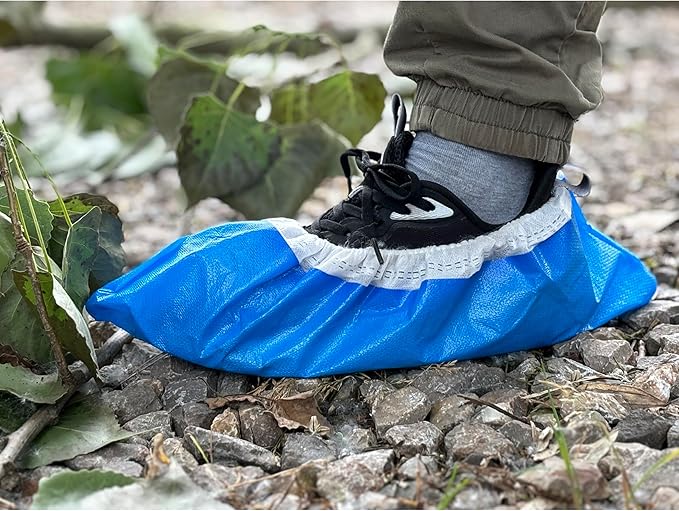Heavy Duty Shoe Covers Disposable, Thick 0.38 0z, Premium Waterproof Dustproof Non-Slip Shoe Booties, Durable Booties Covers for Indoors & Outdoor,One Size Fits Most -100(50Pairs)