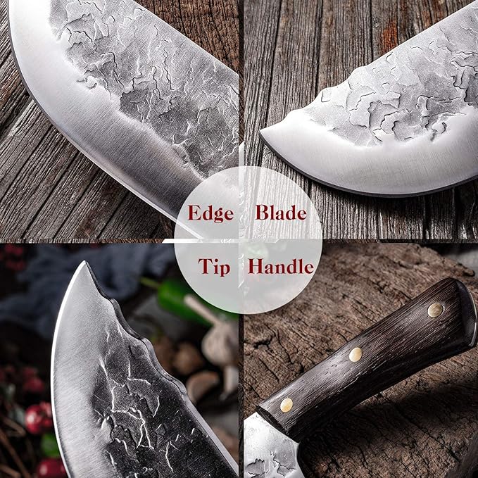 DRAGON RIOT Hand Forged Butcher Knife Cleaver 7.5 Inch High Carbon Steel Meat and Vegetable Cleaver Knife Full Tang Sharp Chef Knife for Kitchen Camping and BBQ