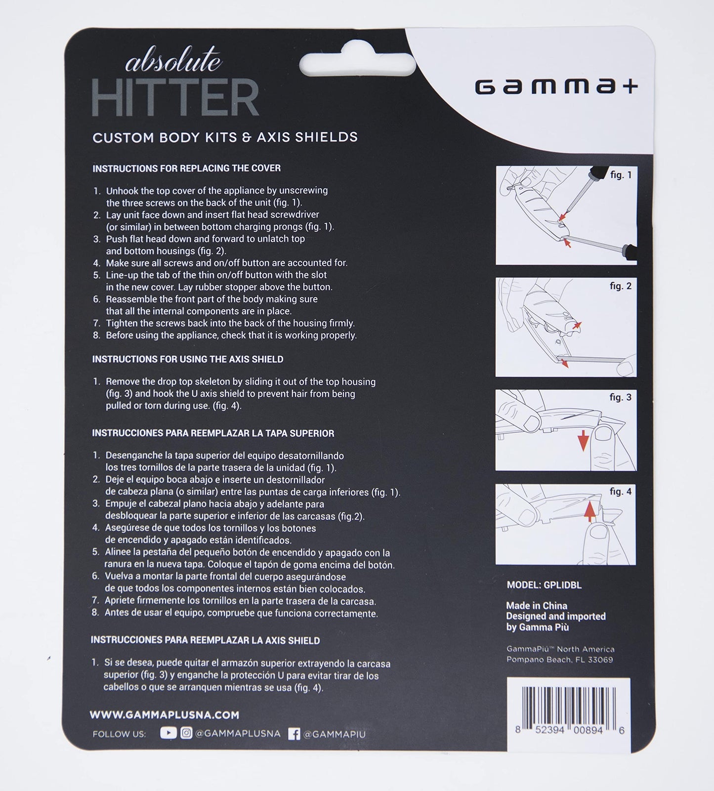 Gamma+ Replacement Absolute Hitter Hair Trimmer Model Lids - Clear And Matte White