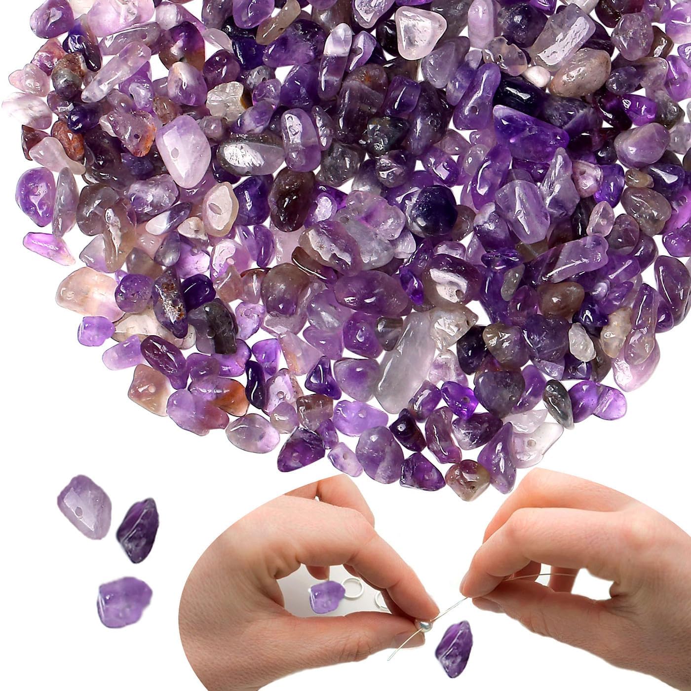 XIANNVXI Amethyst Beads, Natural Chip Stone Beads 400Pcs Crystal Bead 5-8mm Irregular Healing Crystal Loose Rocks for DIY Jewelry Making