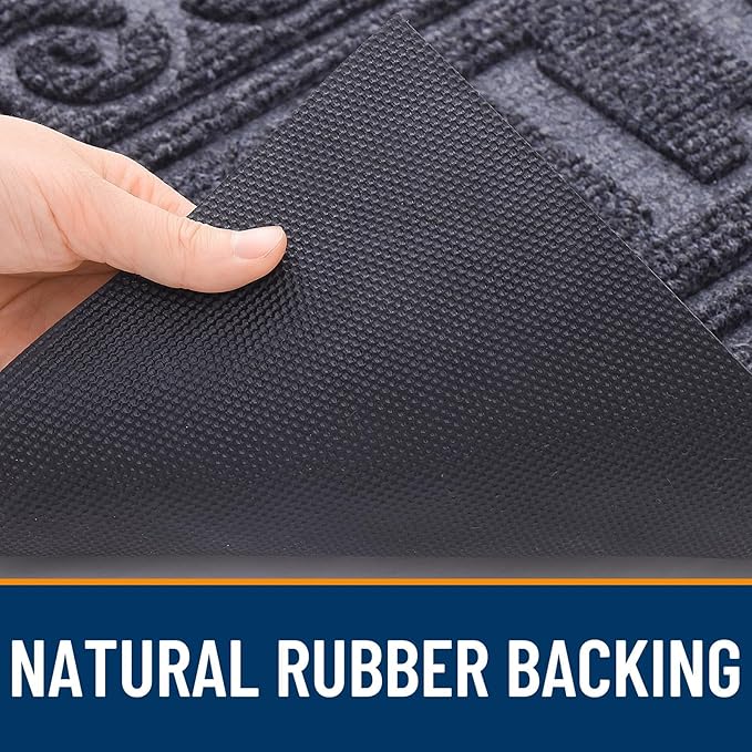 OLANLY Welcome Door Mat Indoor Outdoor Entrance, Heavy Duty Sturdy Front Door Mat, Waterproof All-Weather Doormat, Stain Resistant, Low Profile, Easy Clean Patio Entryway Mat, 59 x 35, Medium Grey