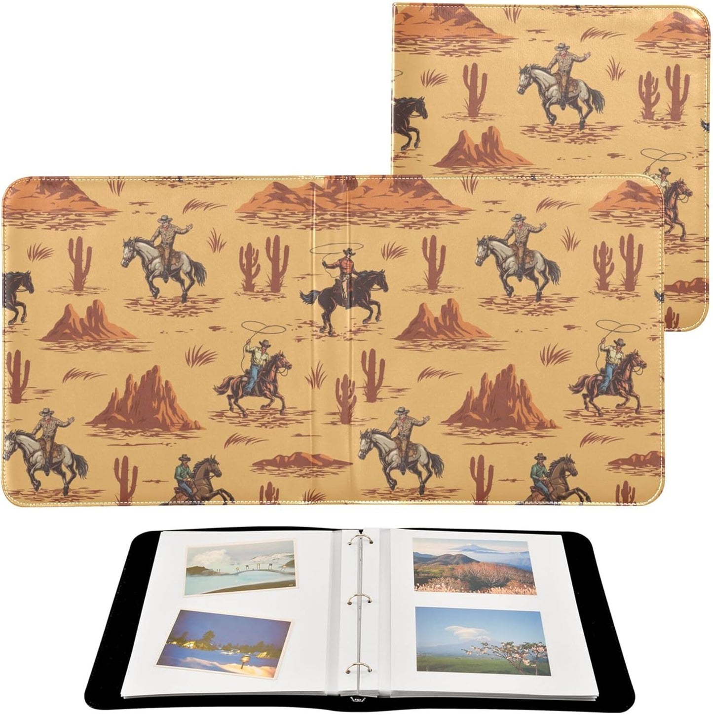 Fisyme Western Cowboy American Photo Album Self Adhesive DIY Scrapbook Album for 2x3 4x6 5x7 6x8 Pictures 20 Pages Memory Book for Family Wedding