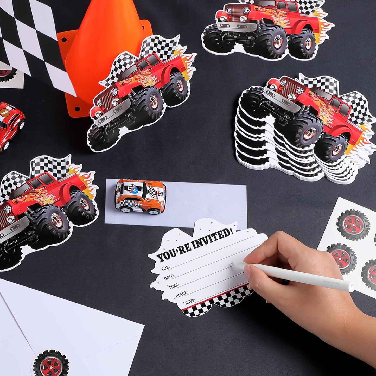 30 Sets Monster Truck Birthday Christmas Invitations with Envelopes Stickers Race Car Invitations for Boy Kids Birthday Party Supplies Decoration