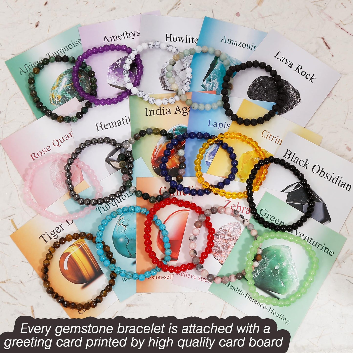 BROCC 16PCS Natural Healing Crystal Bracelets for Women Men,6mm Round Beads Gemstones Stretch Bracelet Jewelry, Healing Crystal Stone Bracelets Gifts Set