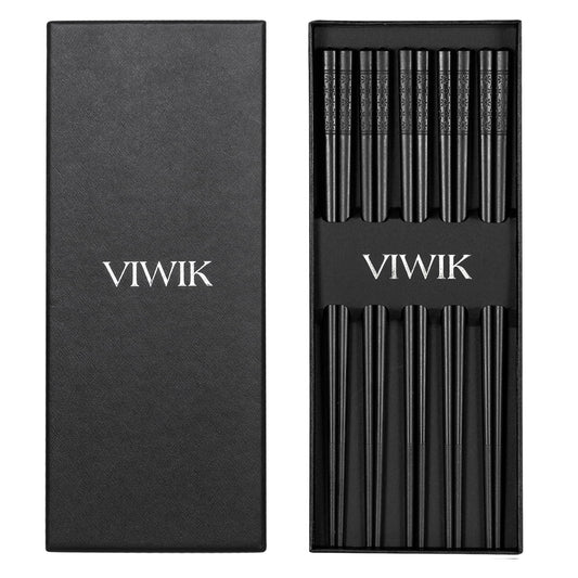 VIWIK 5 Pairs Premium Reusable Chopsticks, Anti-Slip Fiberglass Chop Sticks, Food-Grade Dishwasher Safe Heat-Resistant Durable Utensils for Sushi Japanese Korean Chopstick Gift Set 9.5 Inch