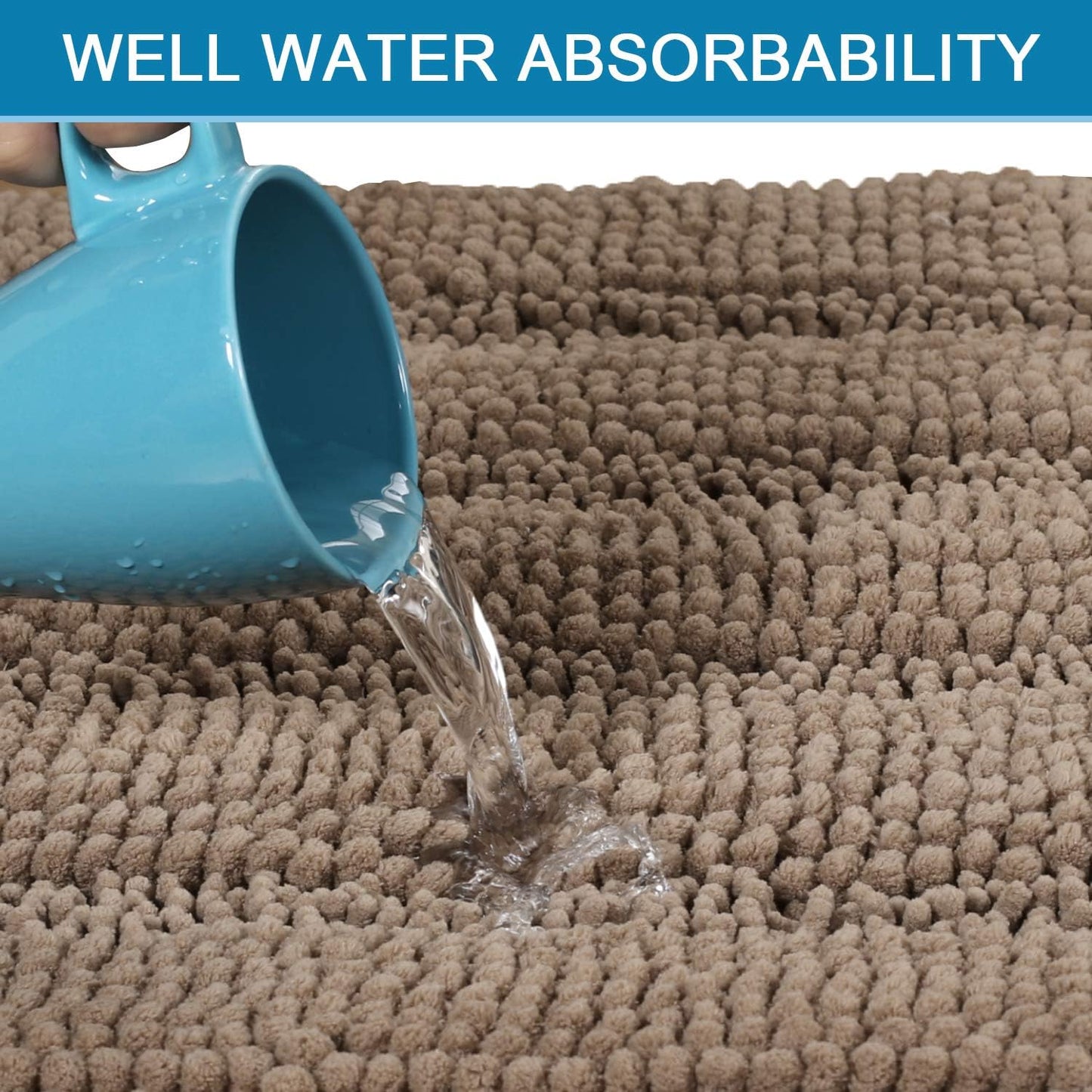 H.VERSAILTEX Bathroom Rugs Sets 2 Piece Non Slip Thick Shaggy Chenille Bathroom Rug Mat Set Extra Soft and Absorbent Striped Floor Rugs, Machine-Washable, Taupe Brown